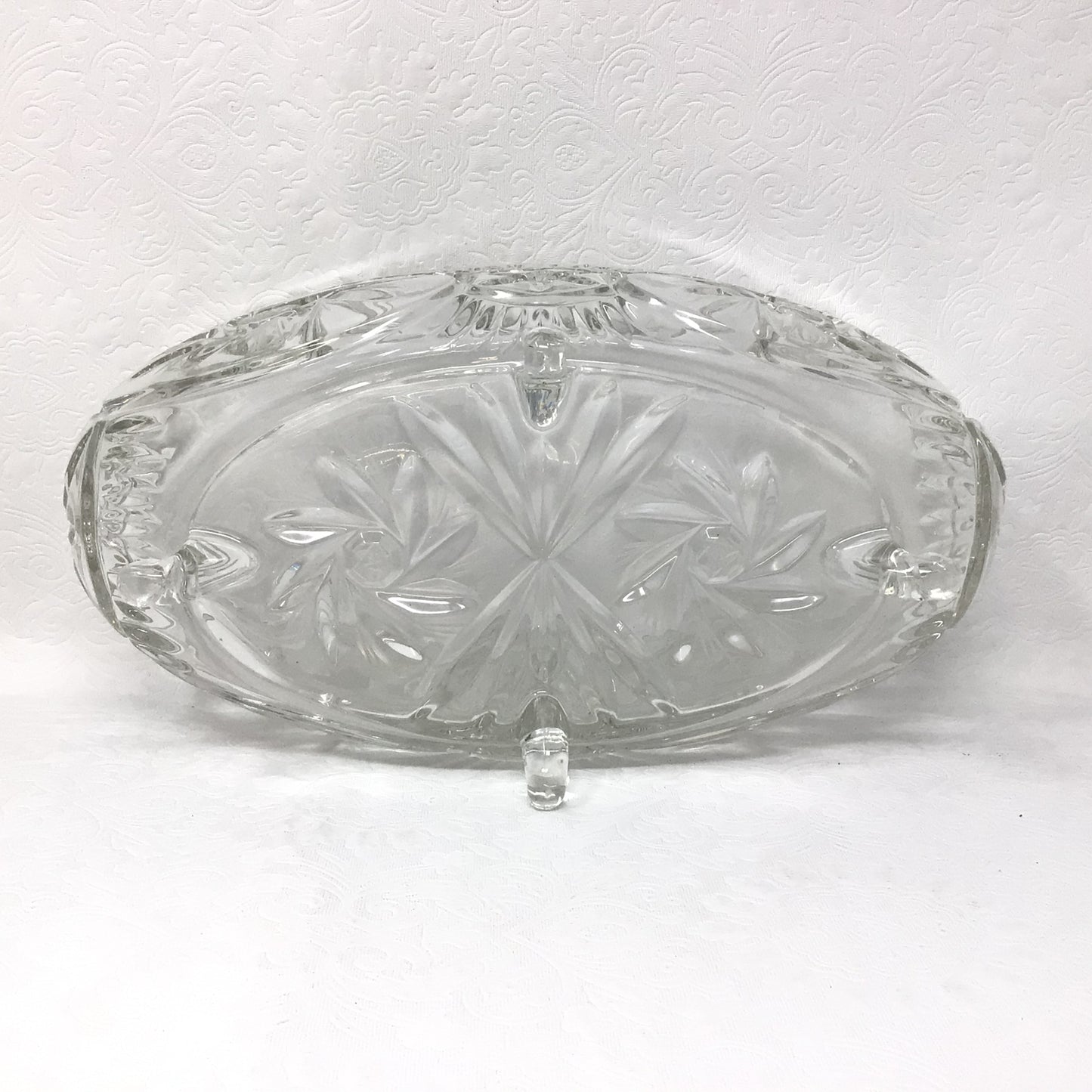 Vintage Saw Edged Oval Cut Glass Bowl