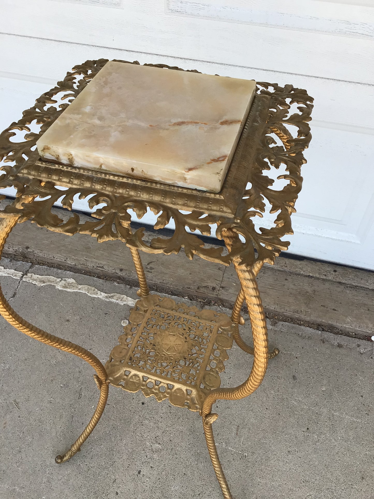 Antique Brass and Marble Plant Stand