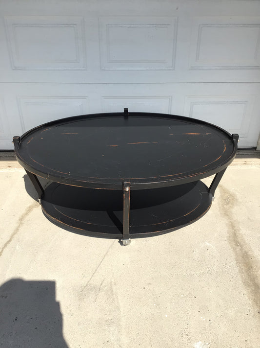 Wooden Oval Coffee Table on Wheels