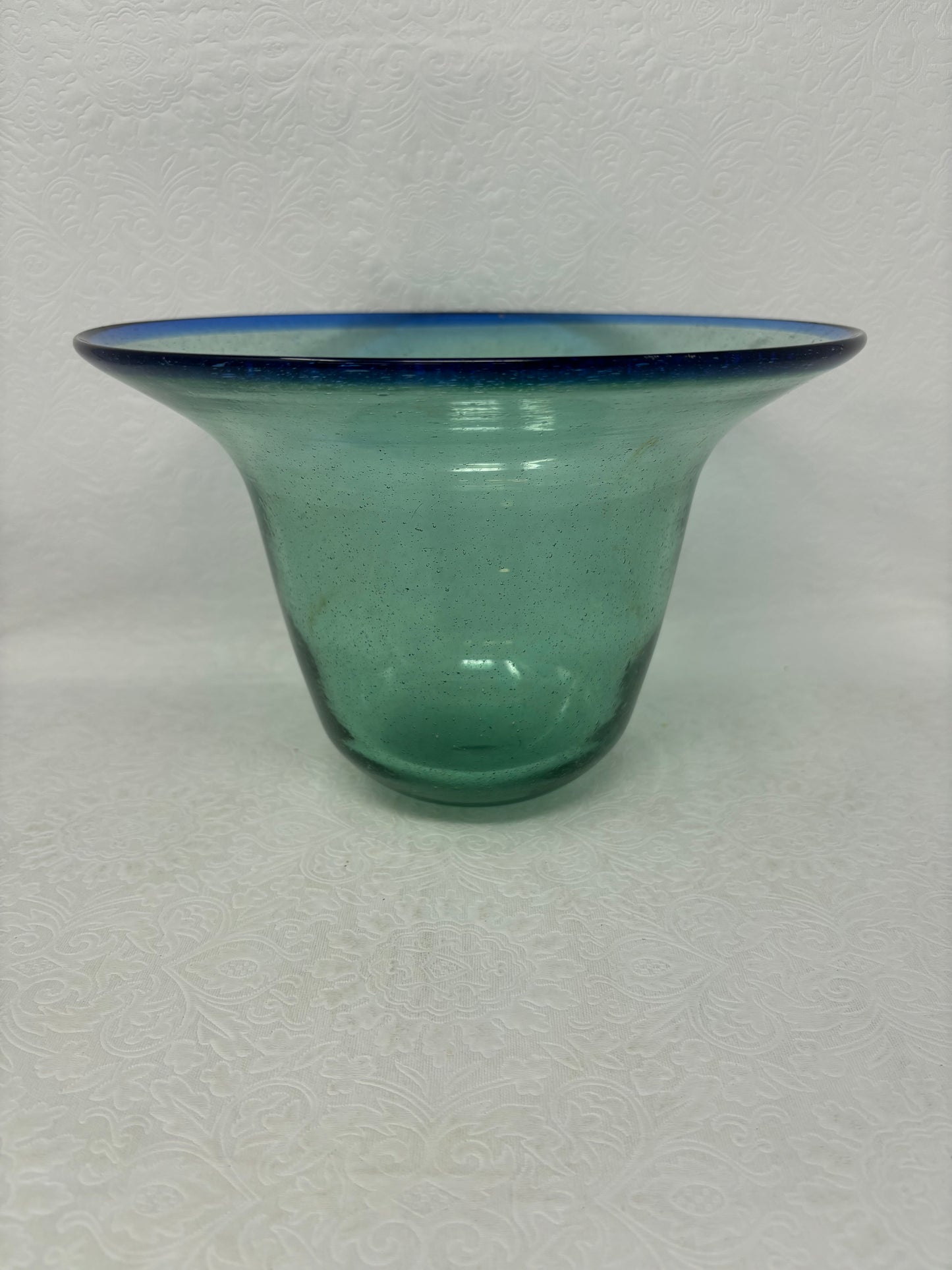 Hand Blown Blue Rimmed Green Vase/Bowl