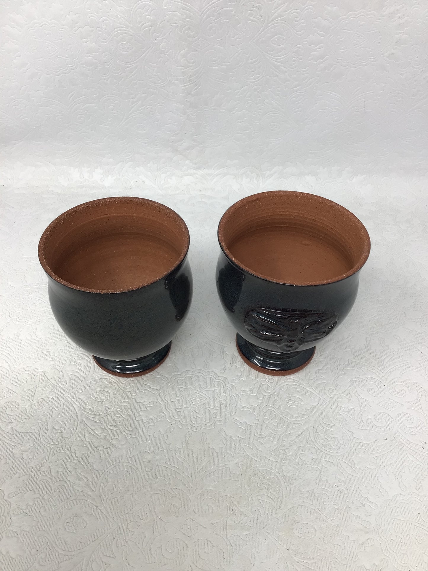 Black-glazed Pottery Set with Embossed Butterfly Pattern, Set of 2