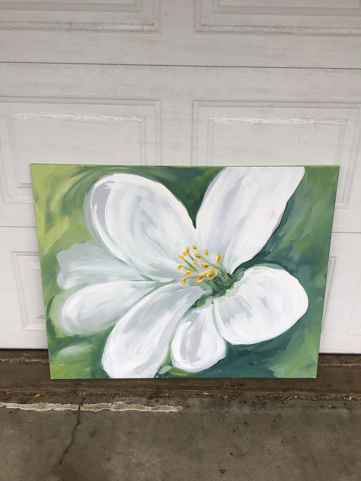 Acrylic Canvas Painting of a White Floral Blossom