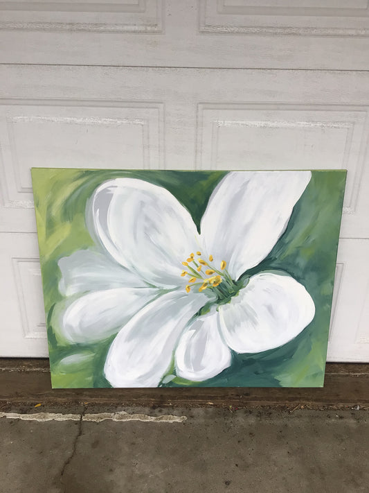 Acrylic Canvas Painting of a White Floral Blossom