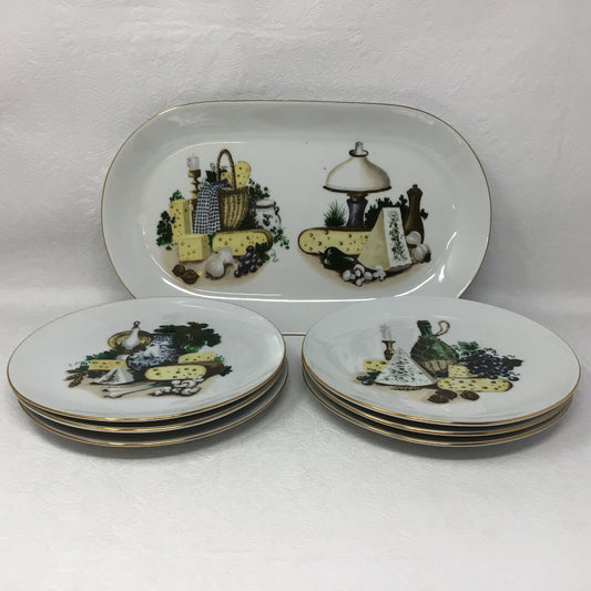 Set of 7 Vintage Kahla German Cheese Plates and Serving Tray