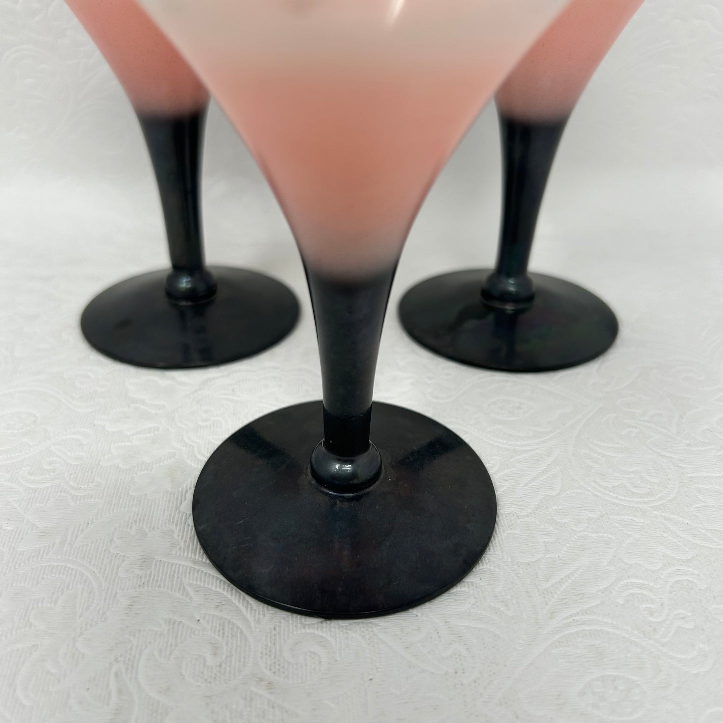 Short Martini Glasses in Pink and Black with Gold Rim Set of 3