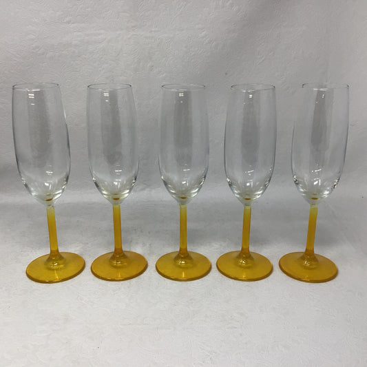 Set of 5 Yellow Stemmed Champagne Flutes