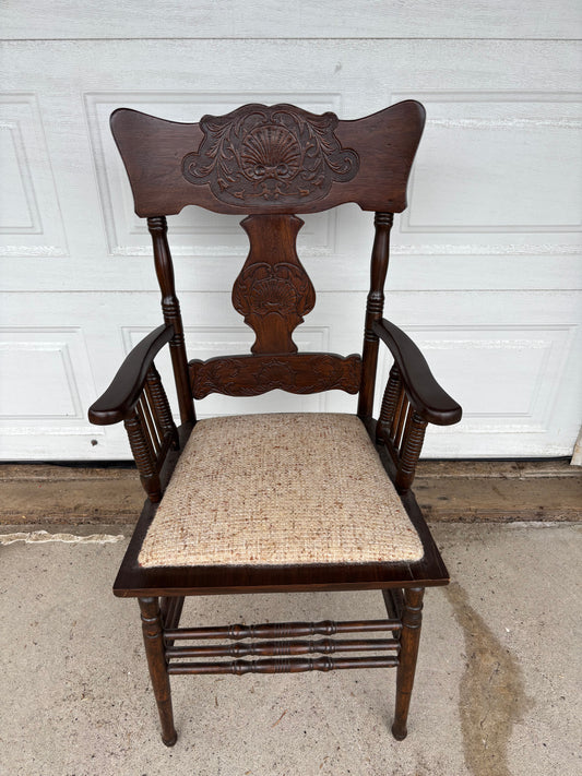 Vintage Pressed-Back Wooden Armchair