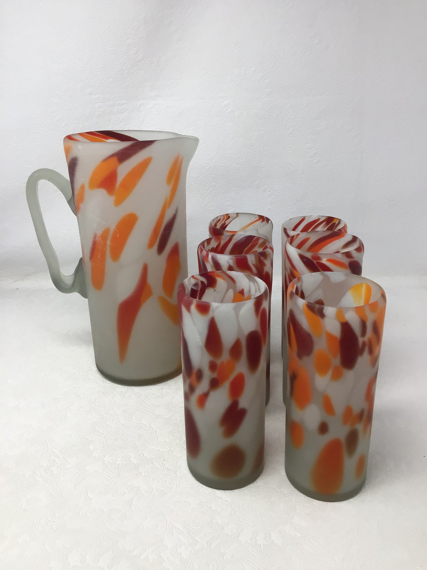 Hand Blown Glass Pitcher + 6 Glasses
