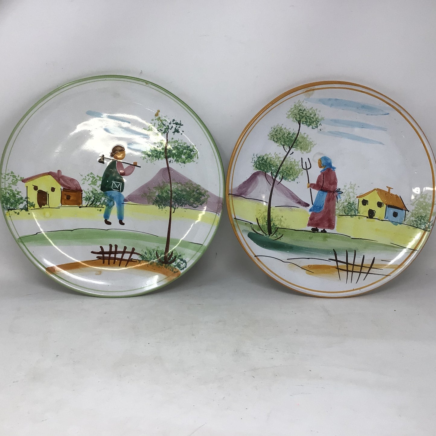 Set of 2 Vintage Italian Pottery Wall Art Plates