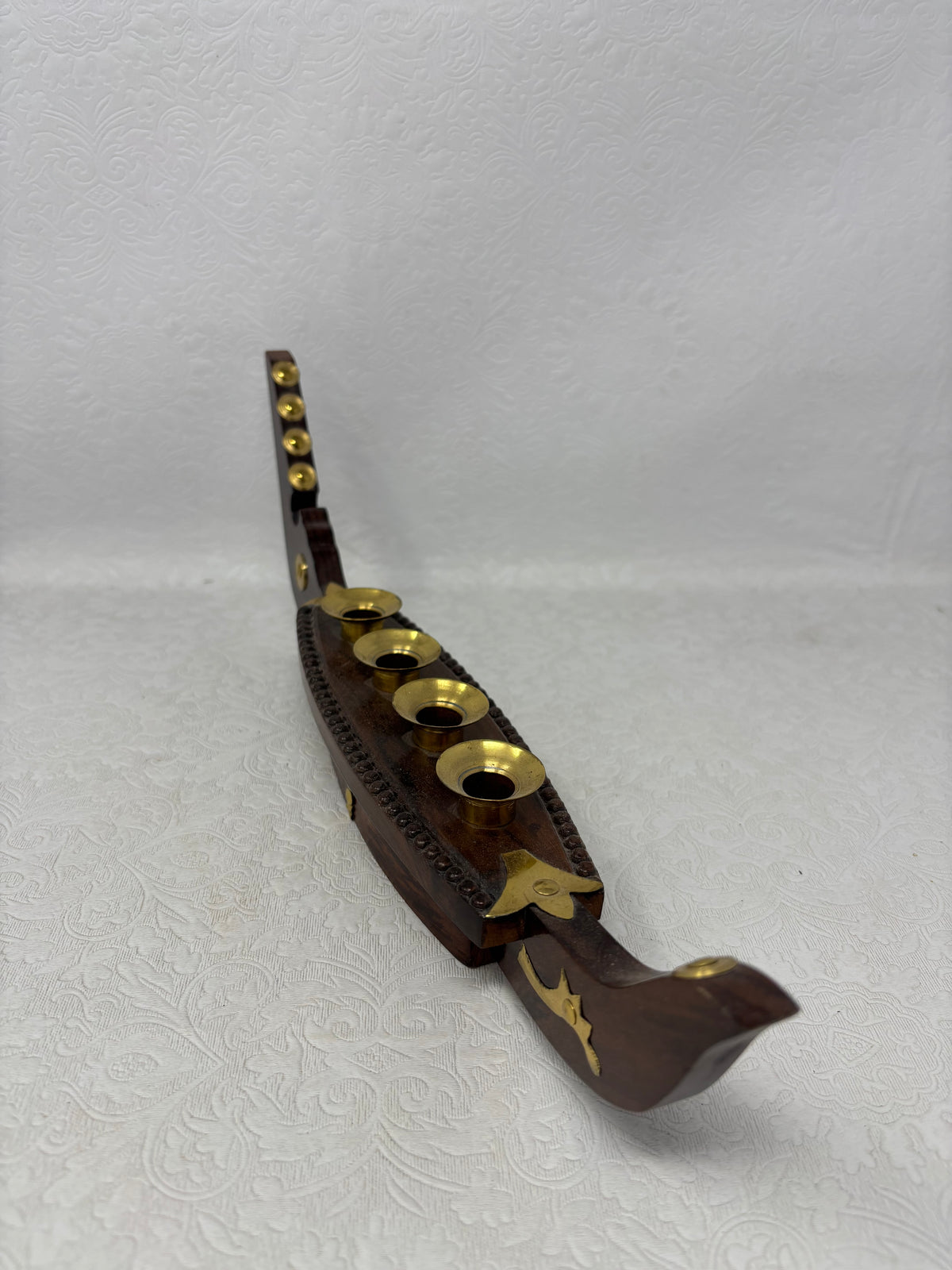 Vintage Kerala Snake Boat Candle Holder