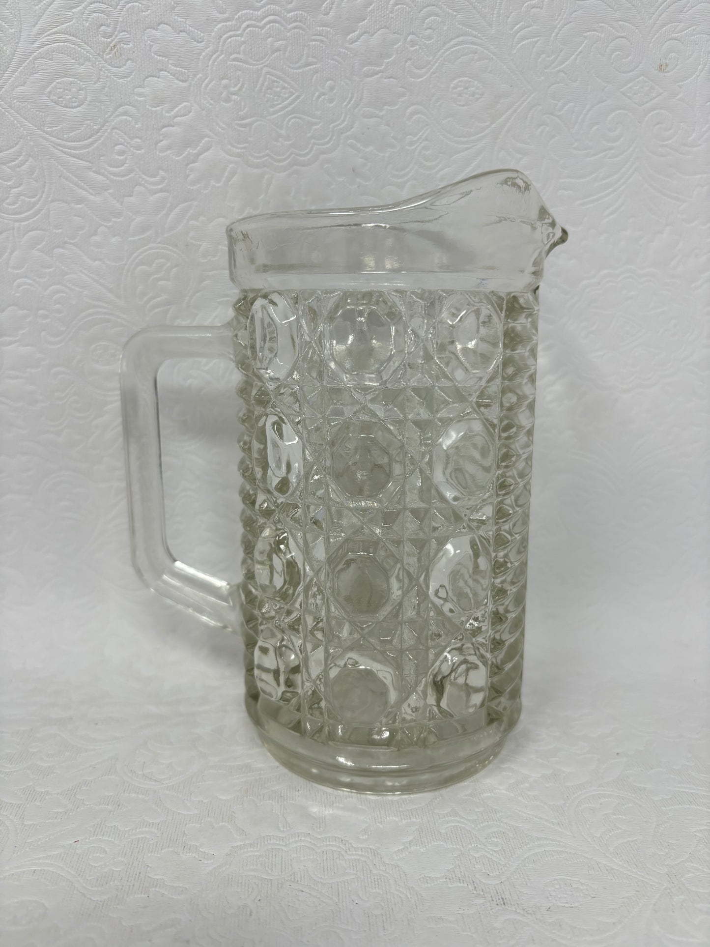 Vintage Federal Windsor Button & Cane Pattern Glass Pitcher