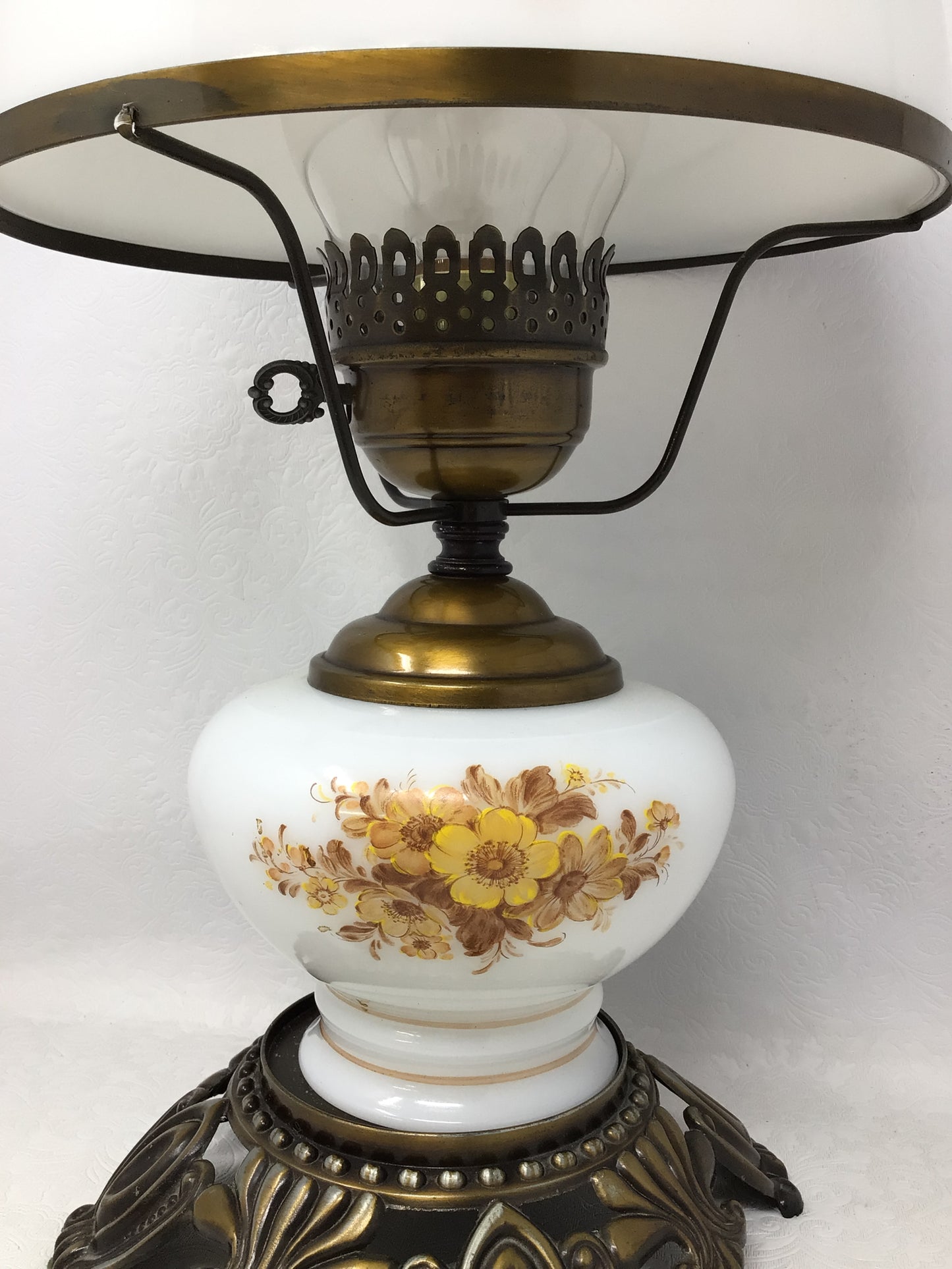 Vintage Yellow Floral Hurricane Lamp