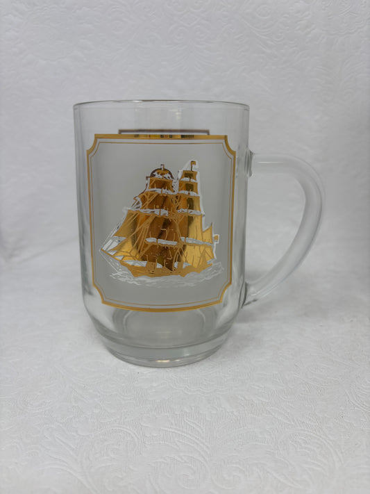 Vintage Luminarc Nautical Gold Ship Beer Stein