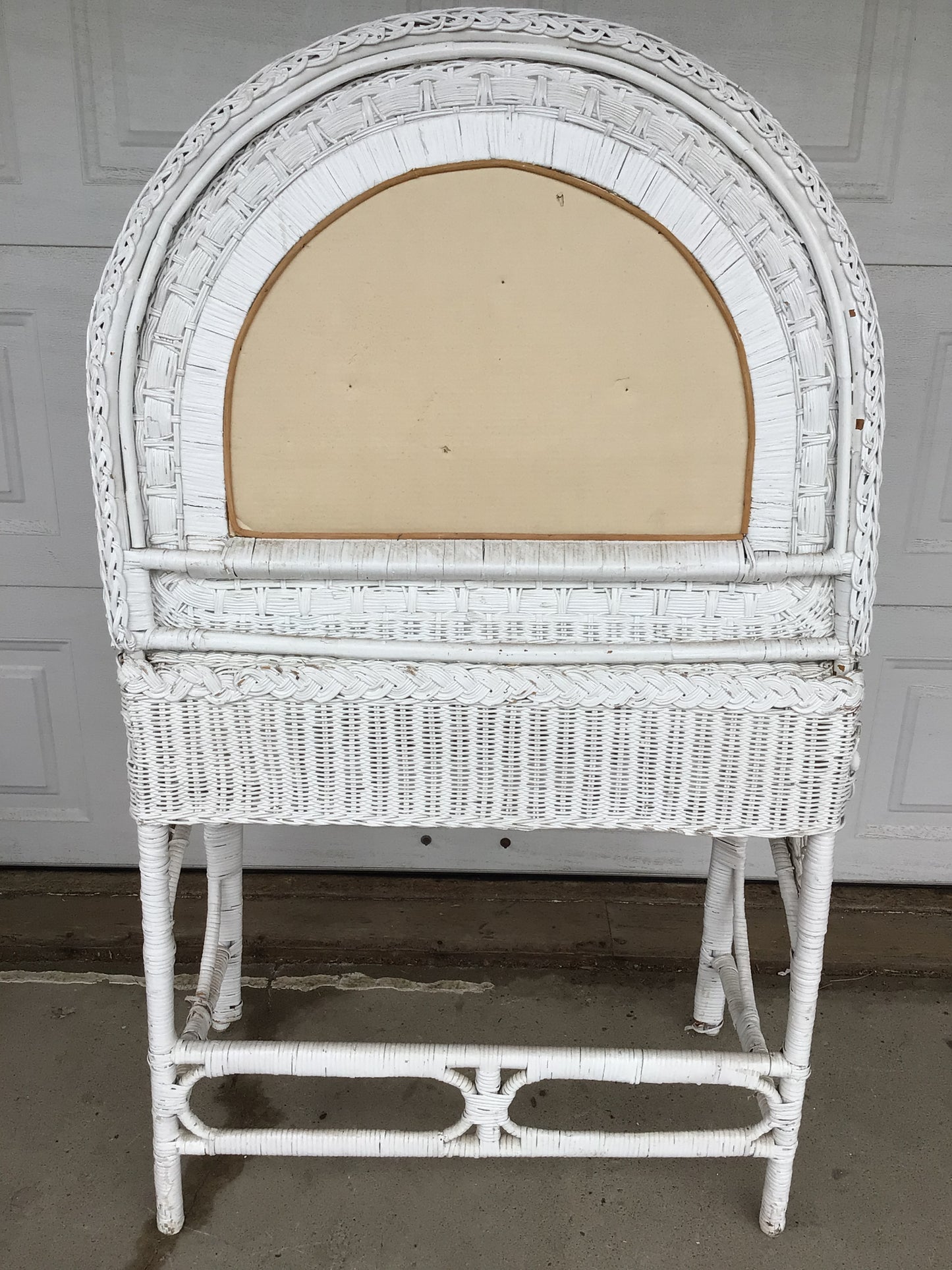Vintage White Wicker Vanity with Mirror
