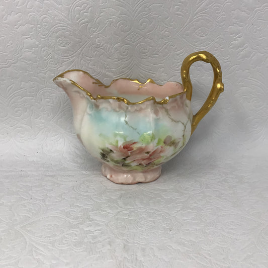 Antique Limoges France Porcelain Creamer With Floral Design