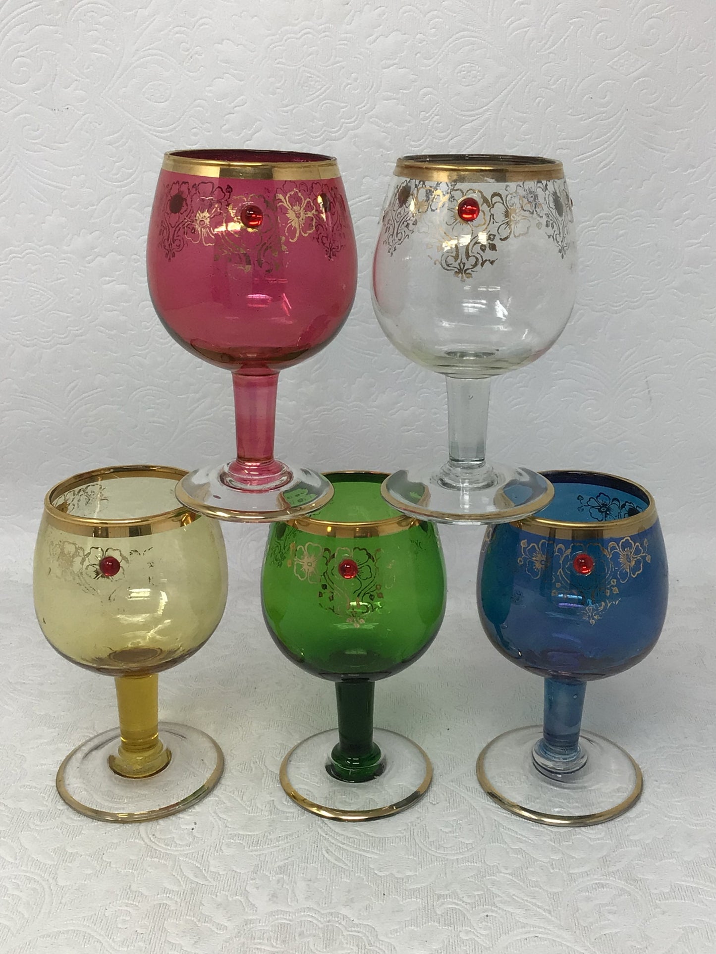 Set of Five Colourful Art Goblets