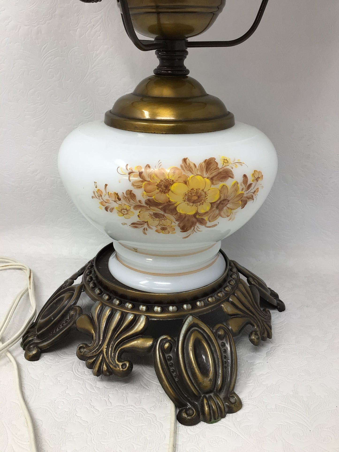 Vintage Yellow Floral Hurricane Lamp