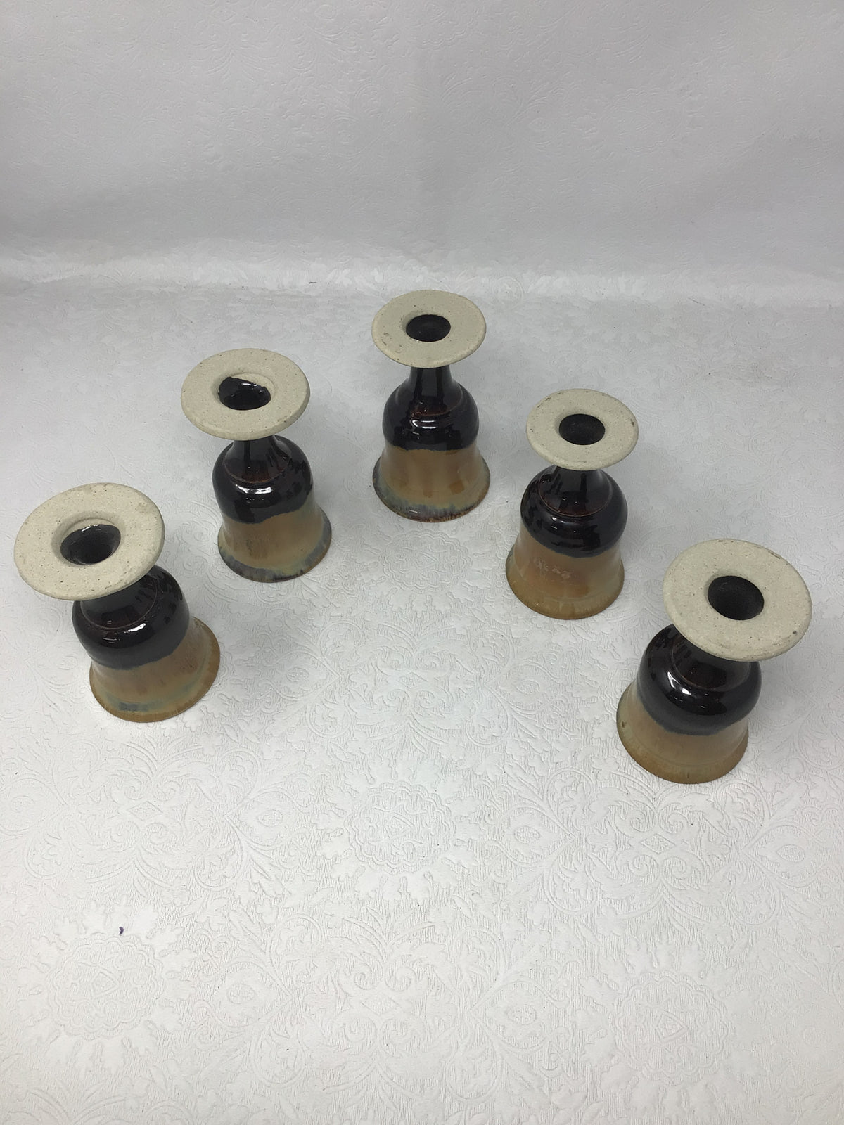 Set of 5 Vintage Hand-thrown Pottery Goblets