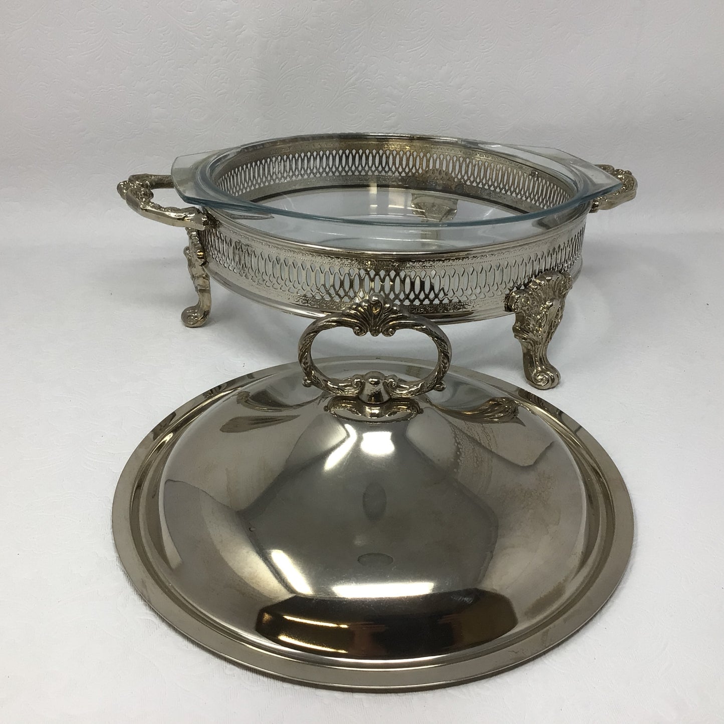 Vintage Silver Plated Covered Dish with Marinex Glass Insert