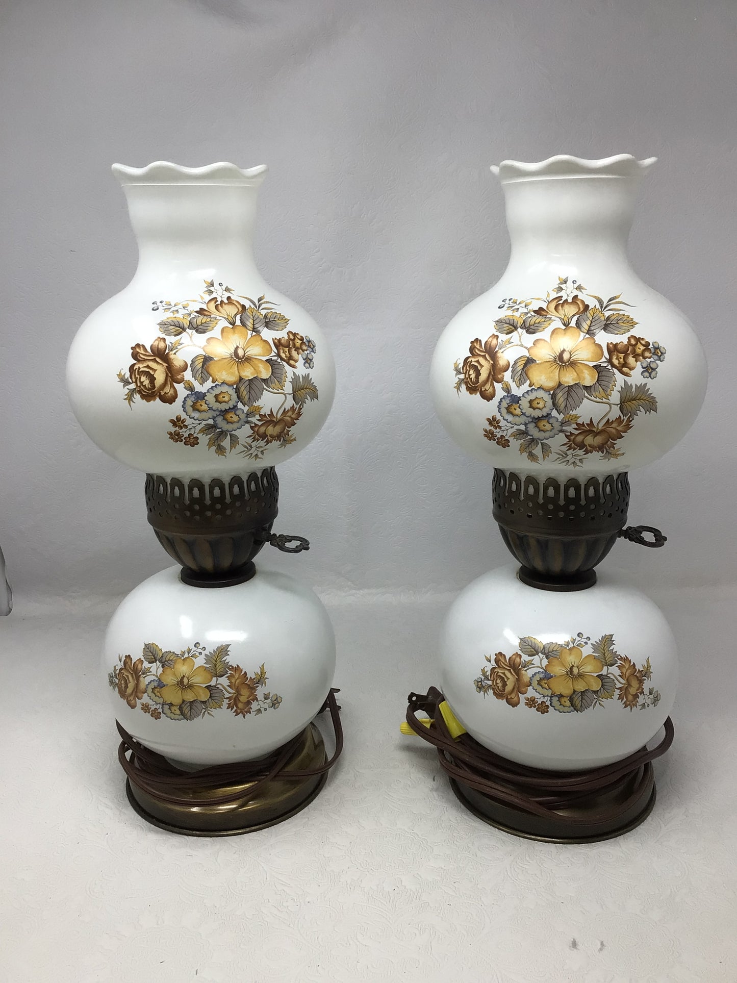 Vintage Floral Milk Glass Hurricane Lamp