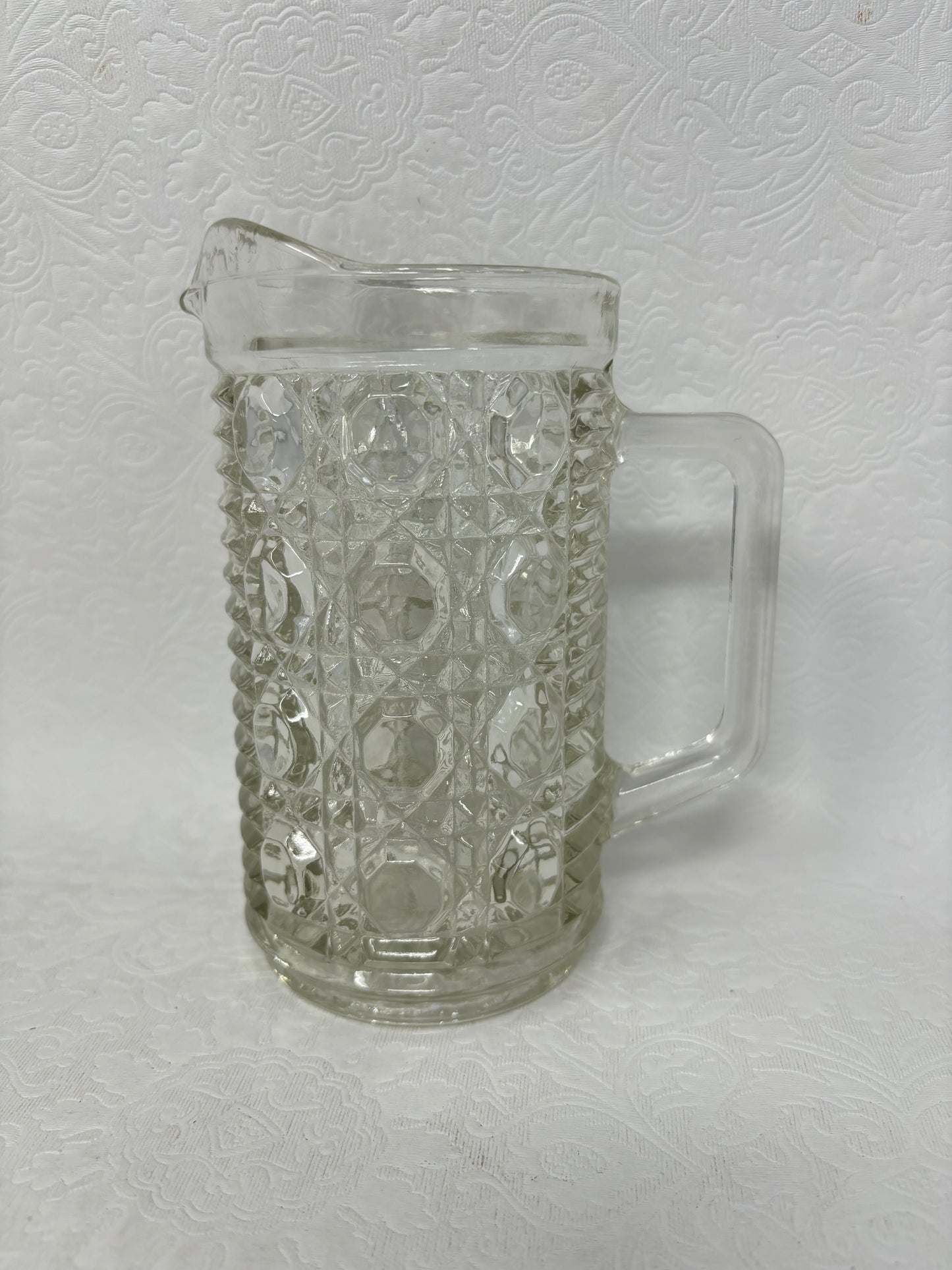 Vintage Federal Windsor Button & Cane Pattern Glass Pitcher