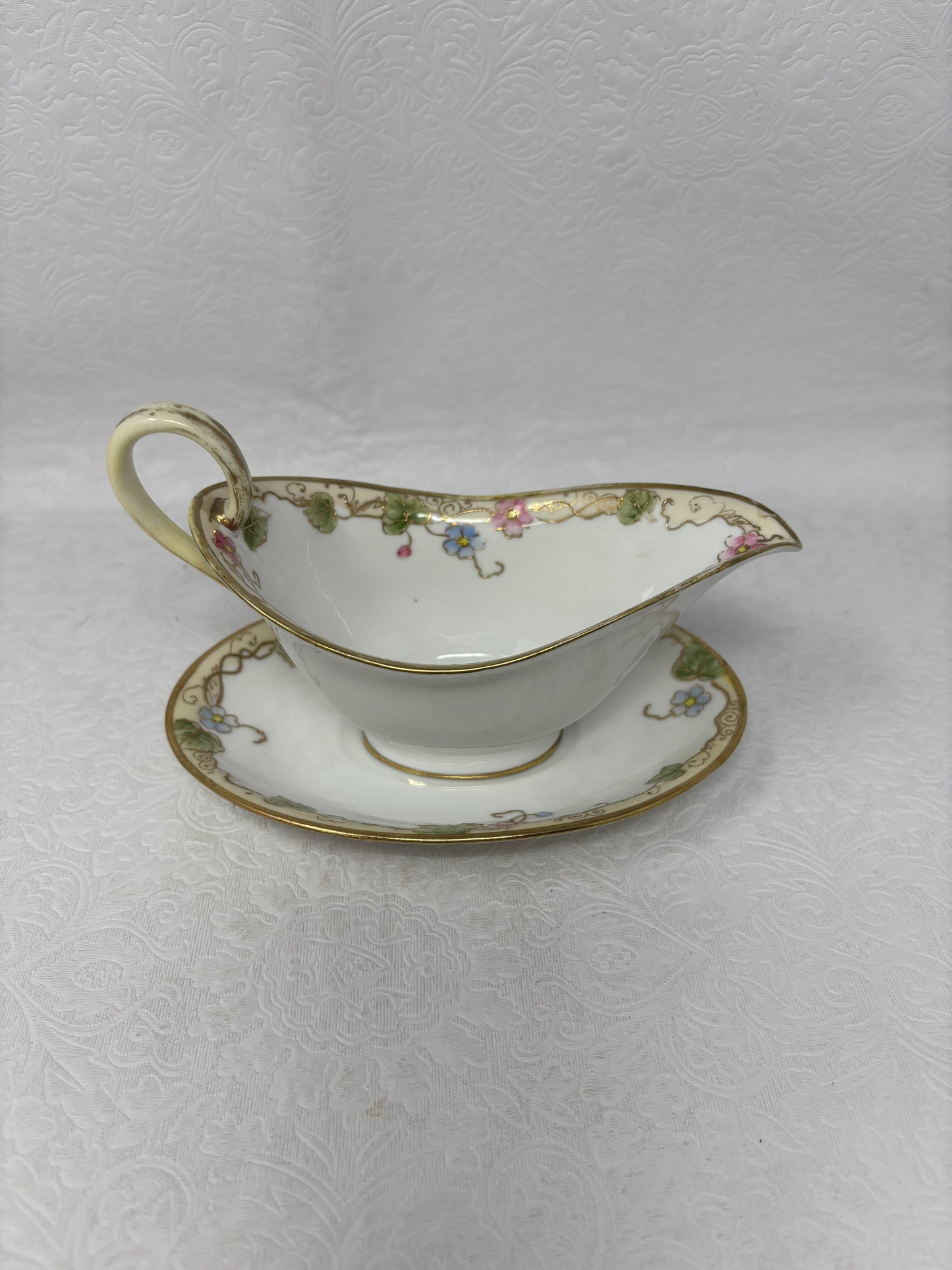 Vintage Nippon Hand Painted Floral Gravy Boat