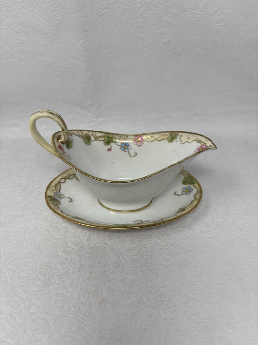Vintage Nippon Hand Painted Floral Gravy Boat