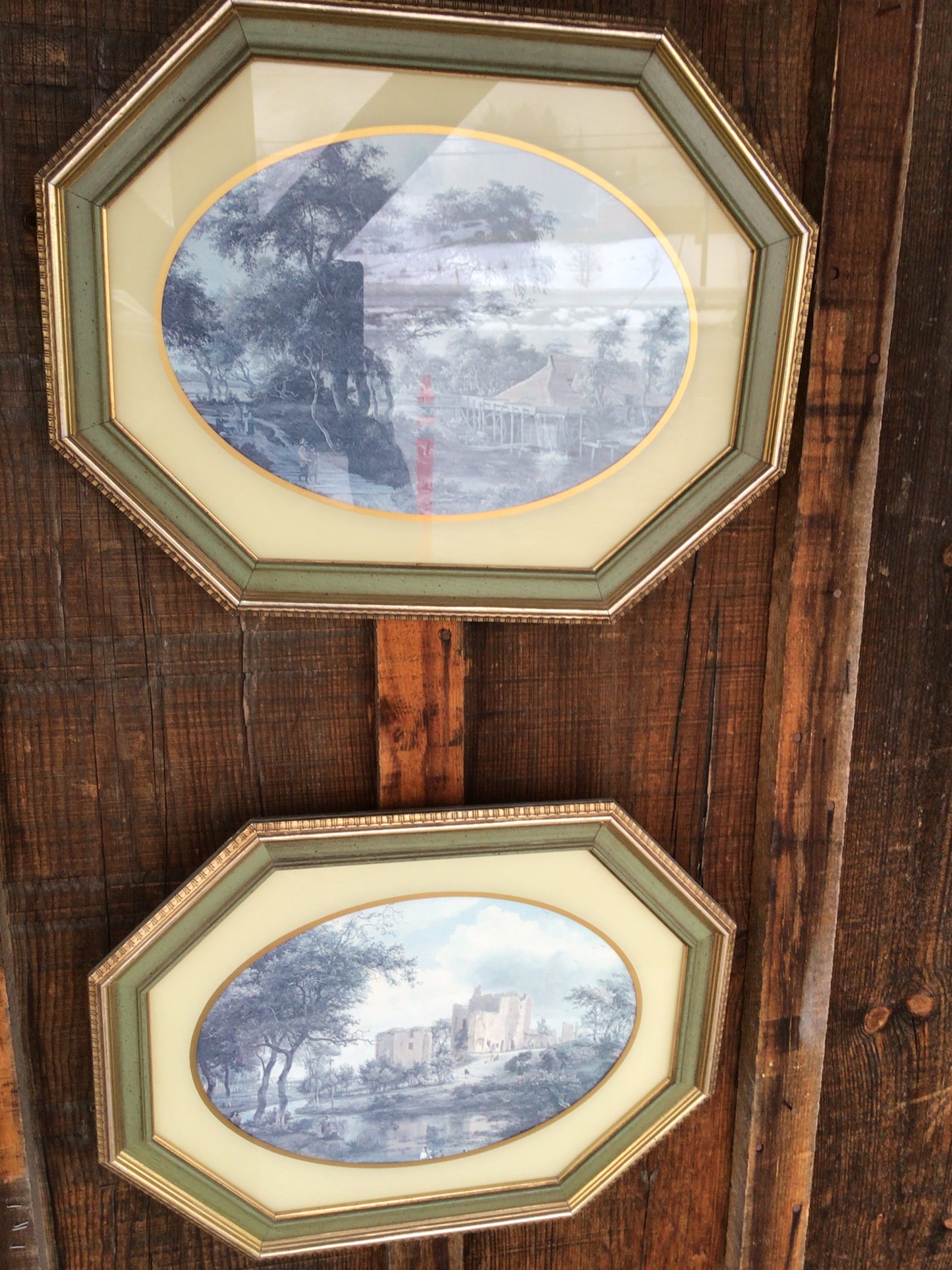 Set of 2 Vintage Prints in Octagonal Frames