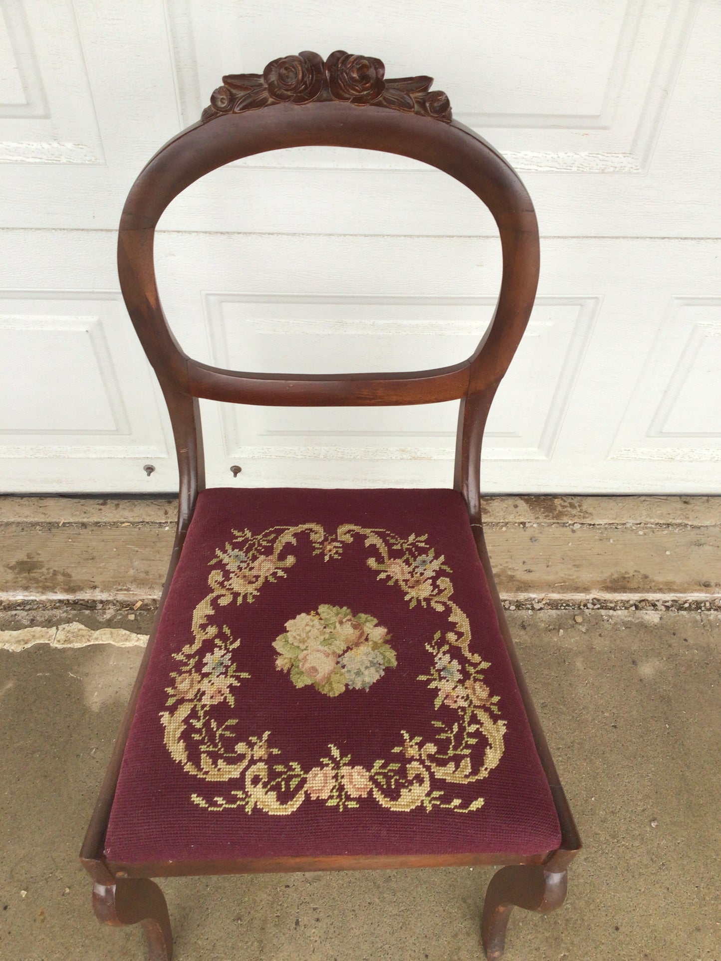 Vintage Needlepoint Carved Wood Chair