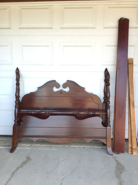 Dark Wood Double Headboard, Footboard & Rails