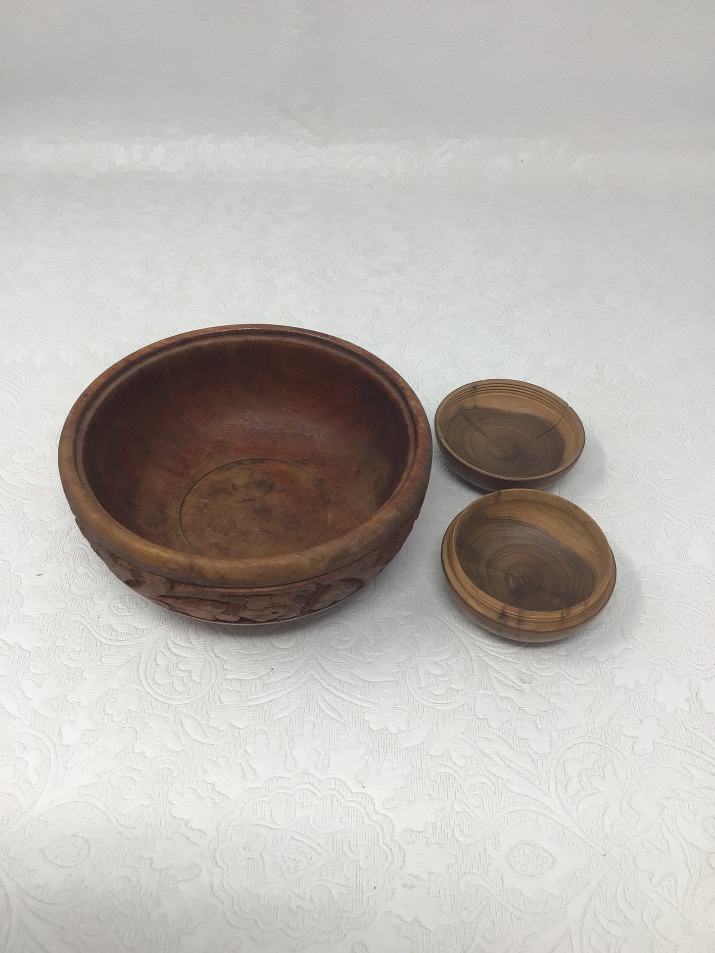 Vintage Hand-Carved Teak Wooden Bowl with Trinket Case