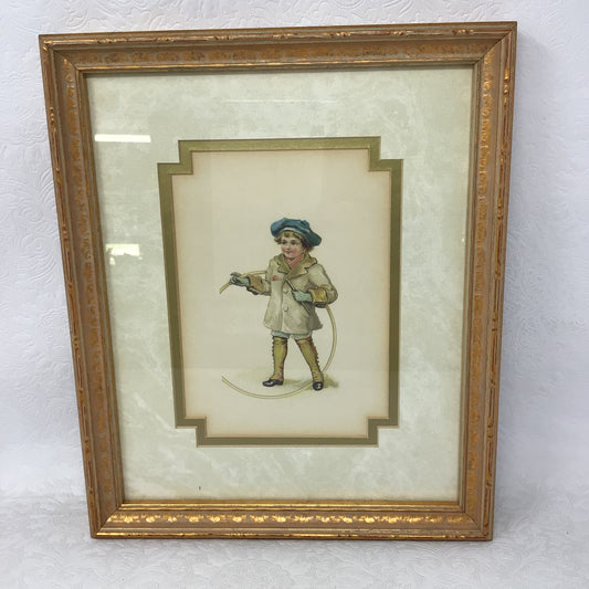 Vintage Framed Print “ Boy with Hoop”