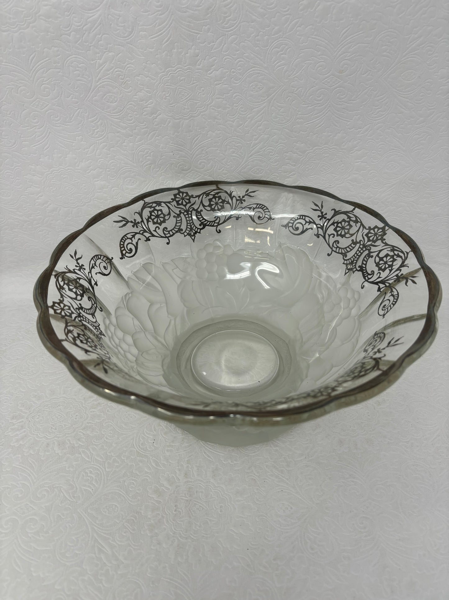 Vintage 1930’s Overlay Silver Pressed Glass Footed Bowl