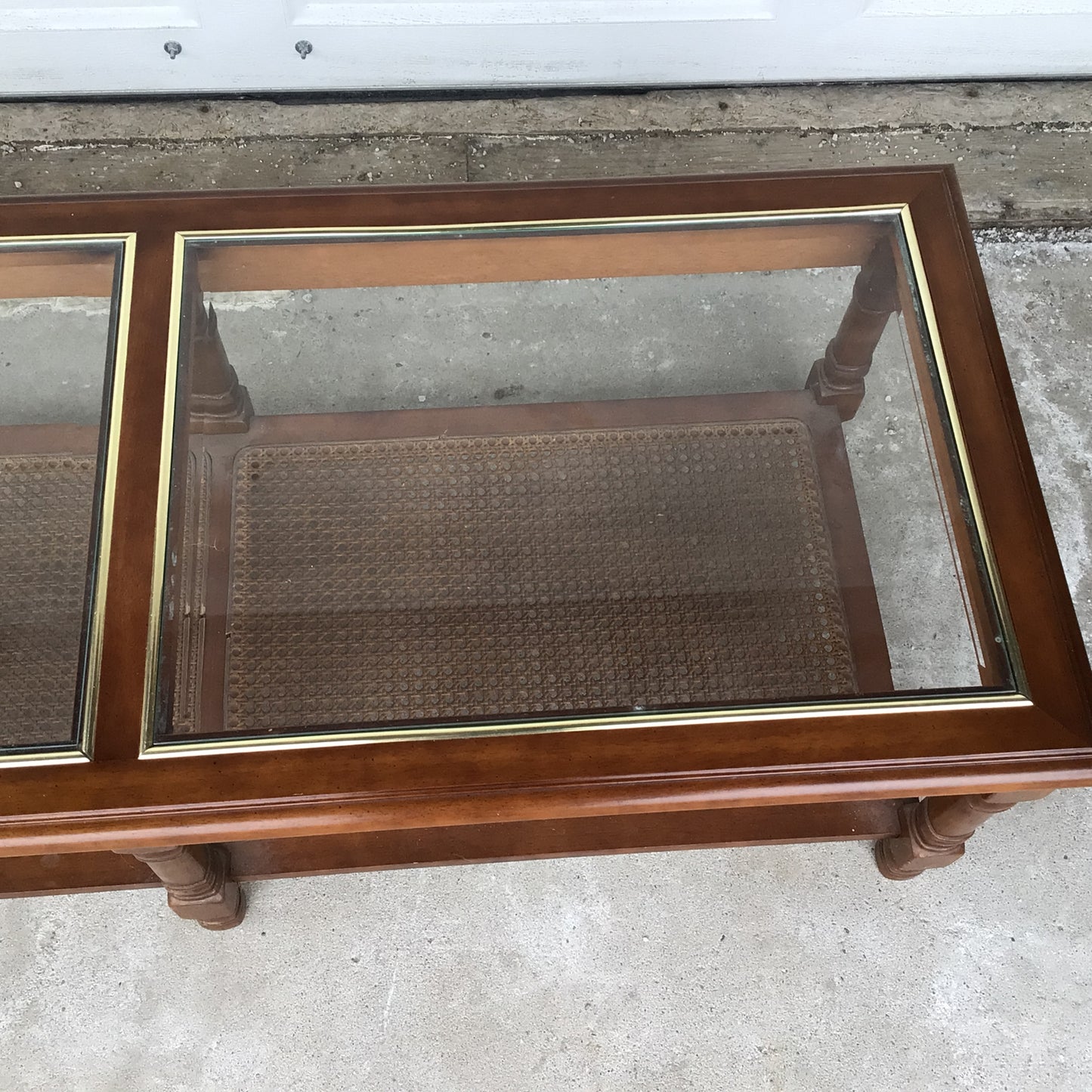 Glass and Cane Coffee Table