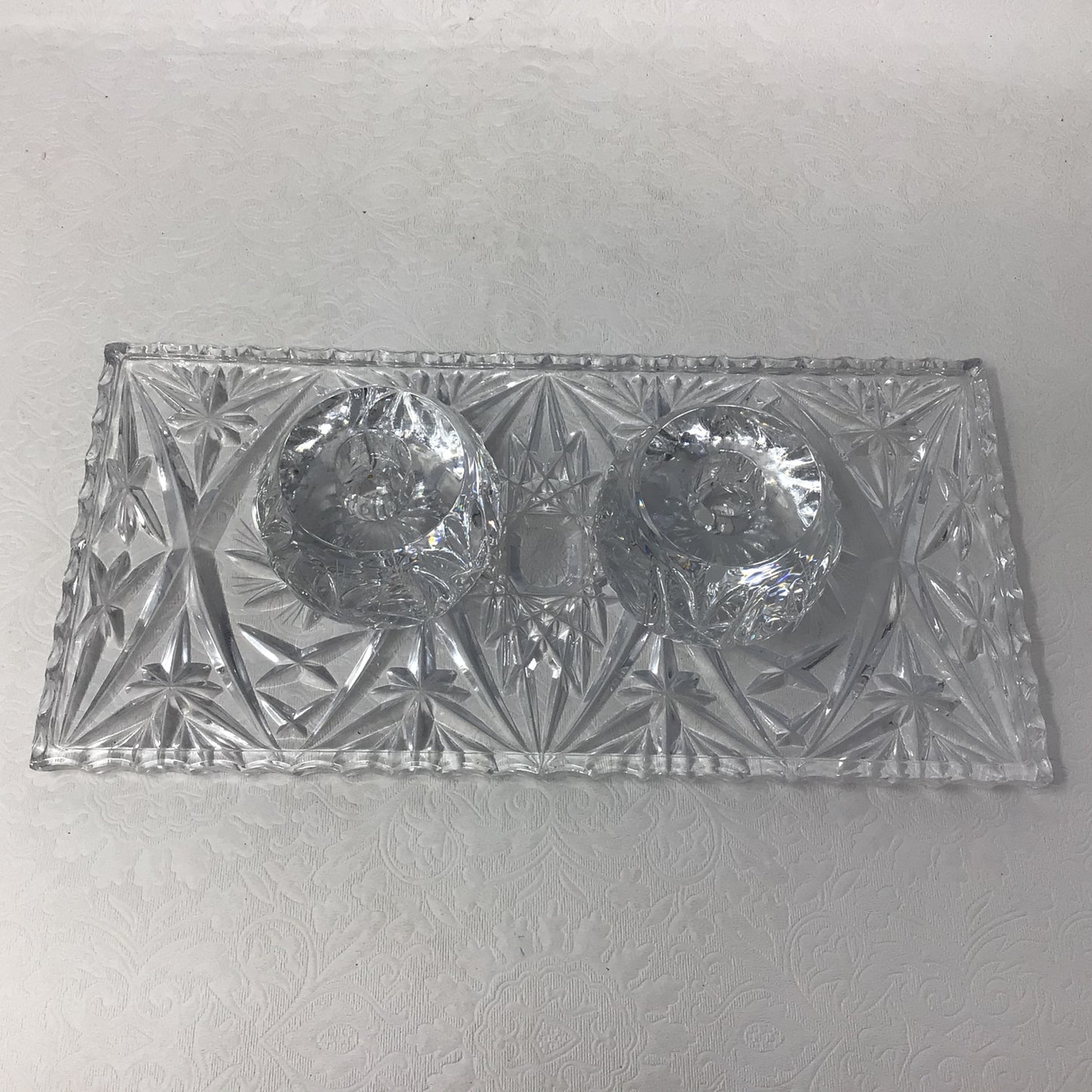 Set of 2 Crystal Candle Holders and Tray