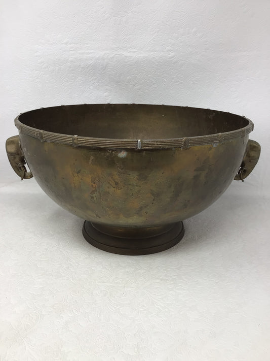 Vintage Brass Bowl with Elephant Handles