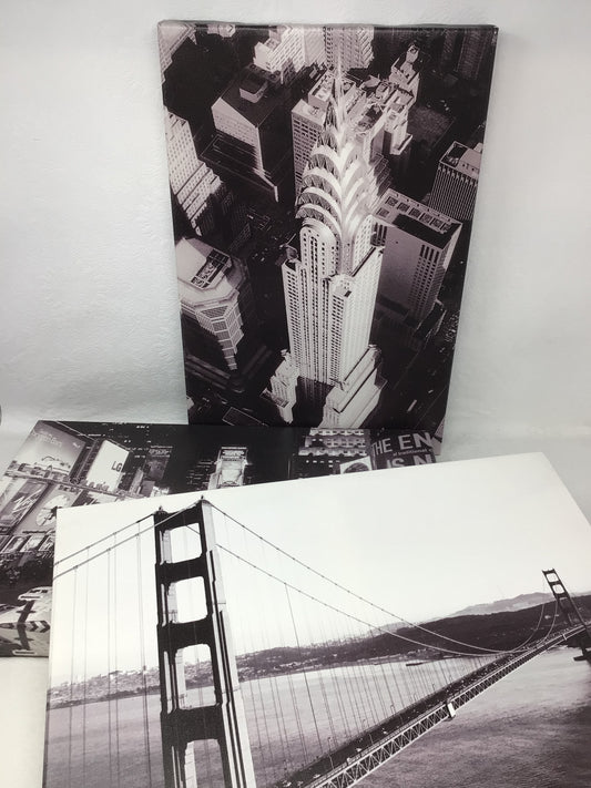 Set of 3 Black & White Cityscape Wall Art