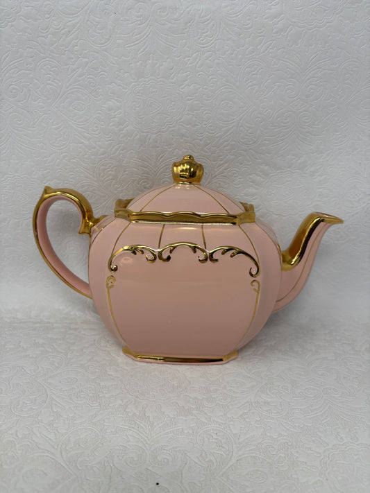 Vintage Sadler “Cube” Pink & Gold Teapot