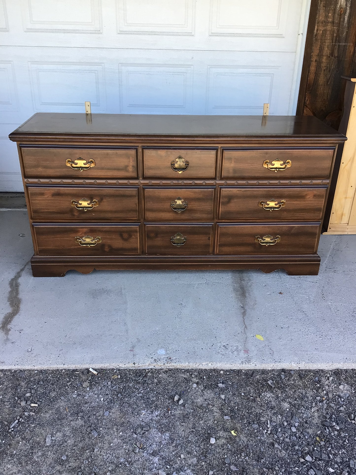 9 Drawer Dark Wood Dresser with Mirror