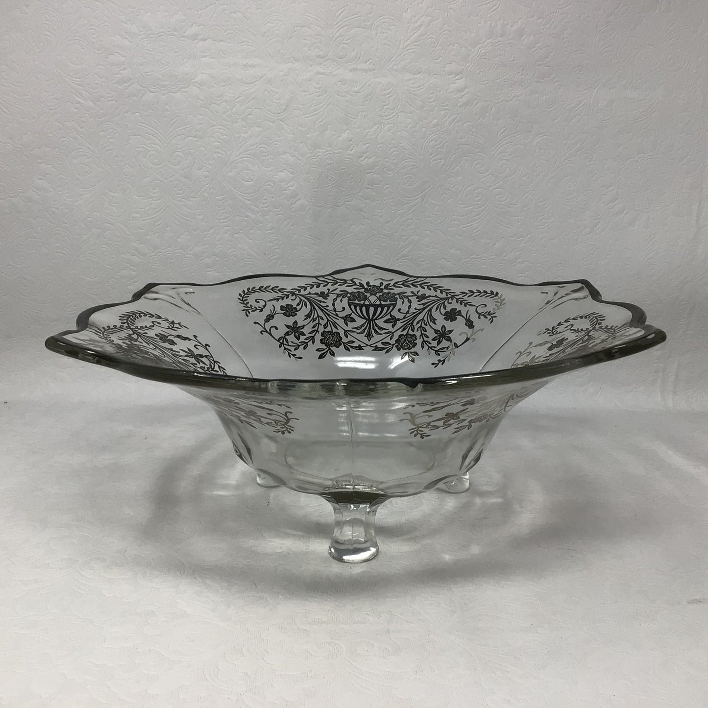 Antique Silver Overlay Glass Footed Bowl