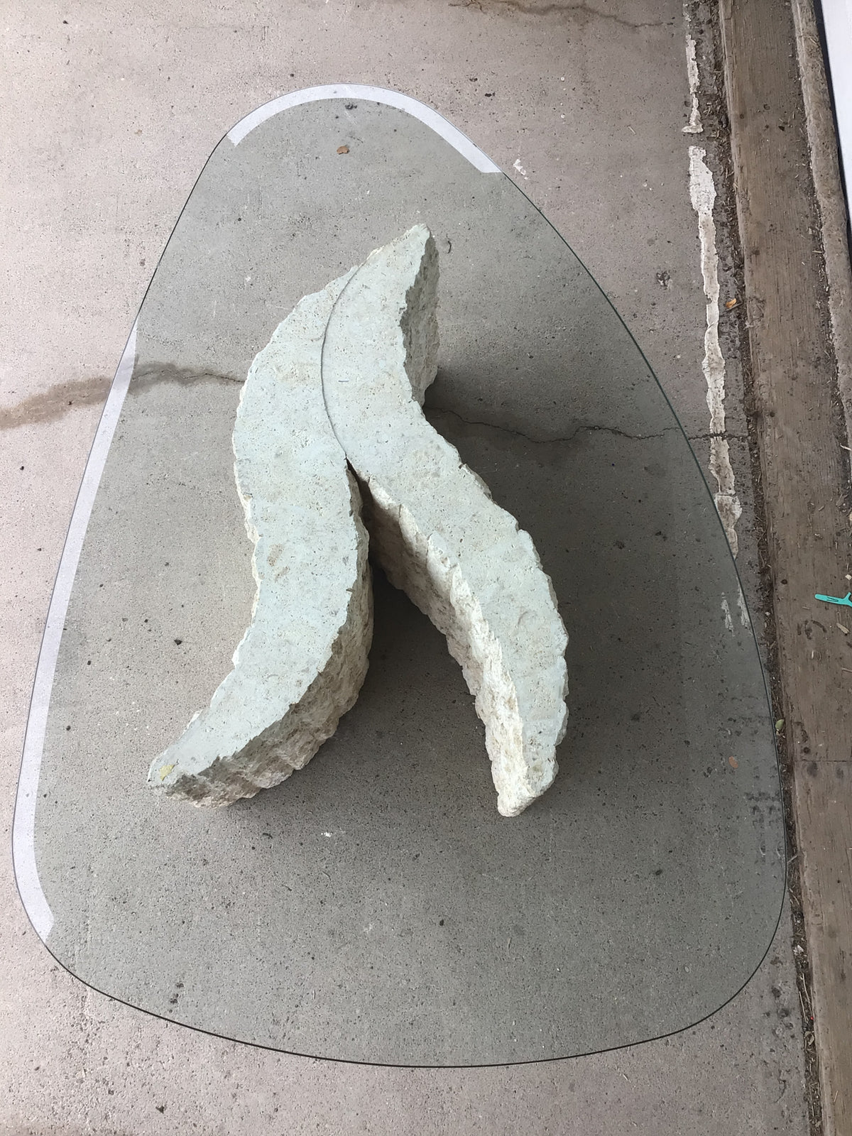 Vintage Postmodern Tessellated Stone Glass Coffee Table