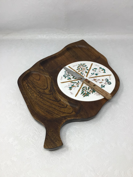 Wooden Leaf Cheese Board with Tile