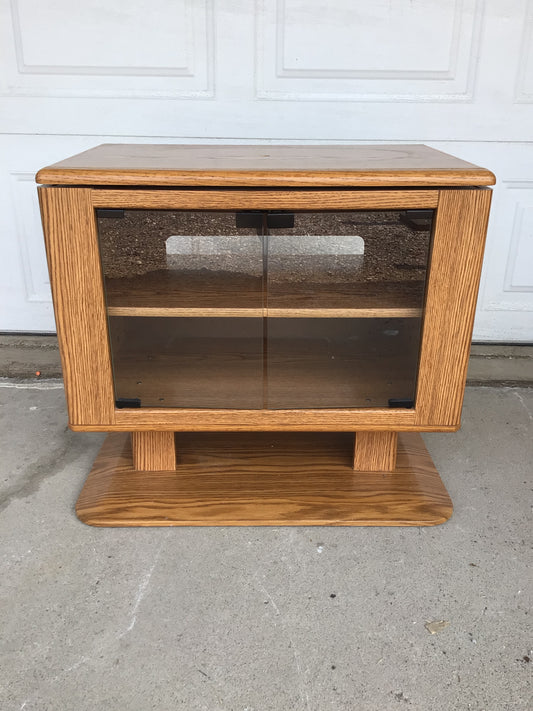 Retro Swivel Stand Oak Entertainment Cabinet