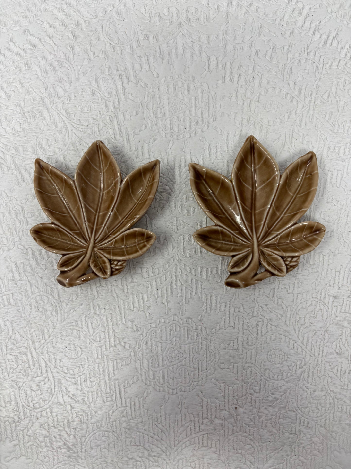 Set of 2 Wade Brown Leaf Dishes