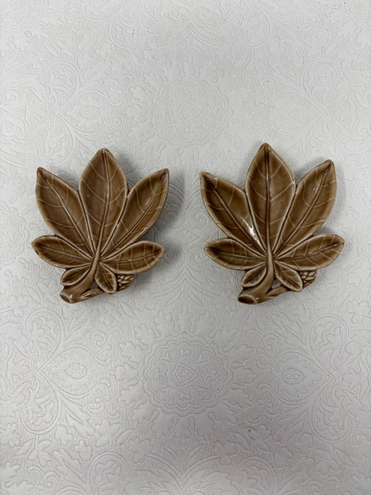 Set of 2 Wade Brown Leaf Dishes