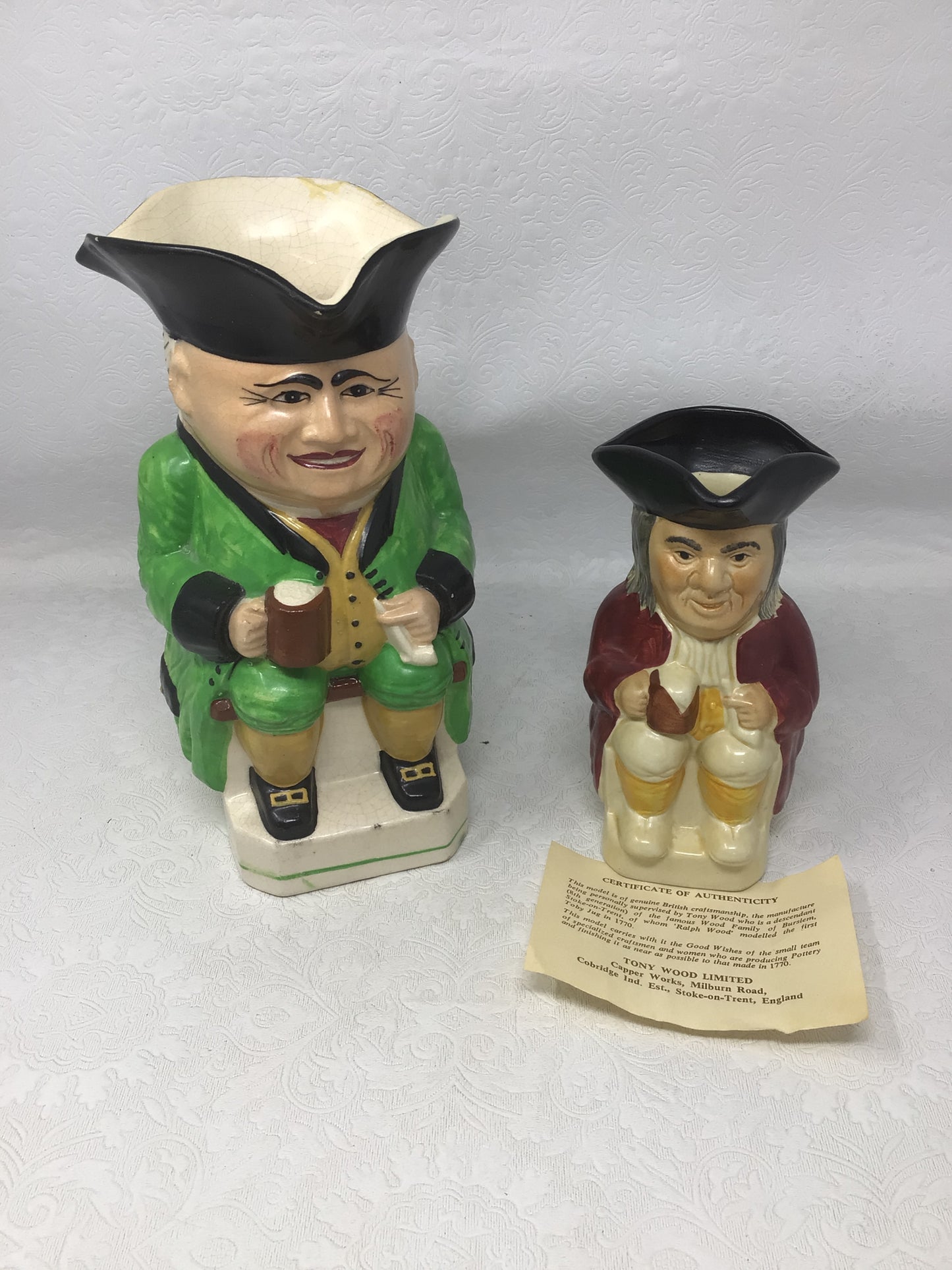 Vintage Toby Jugs with Green Jacket and Red Jacket, Set of 2