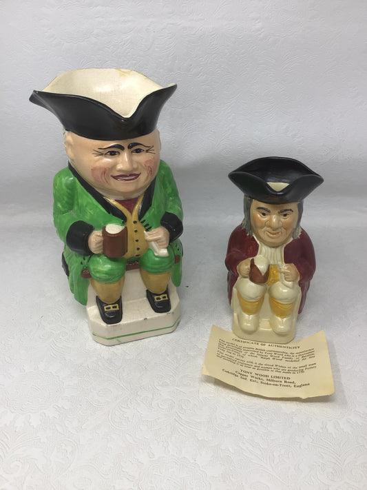 Vintage Toby Jugs with Green Jacket and Red Jacket, Set of 2