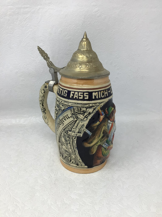Vintage German Pewter Lidded Beer Stein
