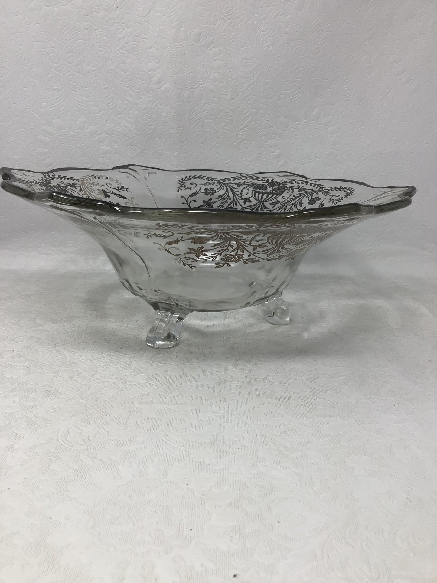 Antique Silver Overlay Glass Footed Bowl