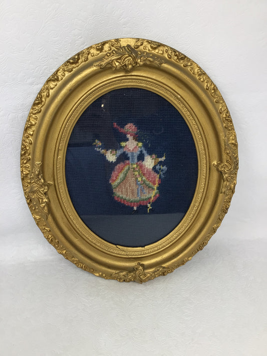 Gold Framed Needlepoint of a Woman